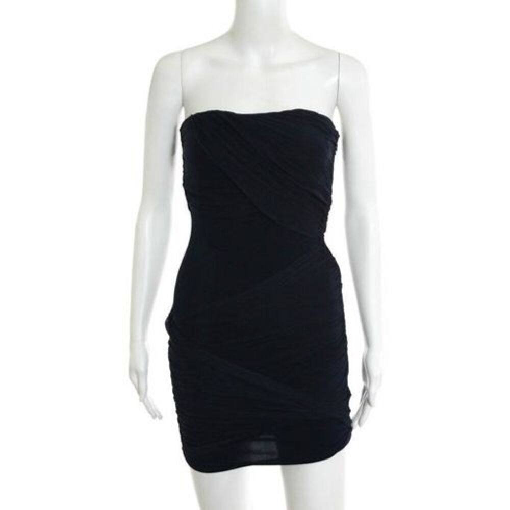 ALICE & OLIVIA Dark Blue Strapless Ruched Gathered Pencil Dress Sz 2